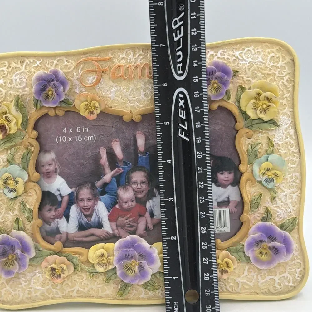 Vintage Picture Frame Ceramic Cottagecore Y2K Roses Floral Yellow 4x6 Family Mom